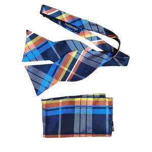 Hisdern Multi-Colored Plaid Silk Bow Tie and pocket square
